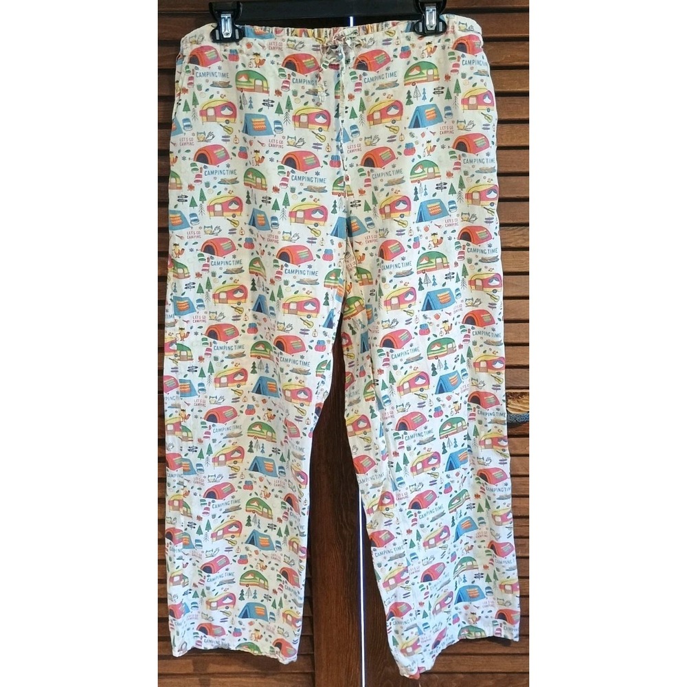 Mahogany Pajama Lounge Pants Camping Print Cotton Fun Colorful Lightweight Med